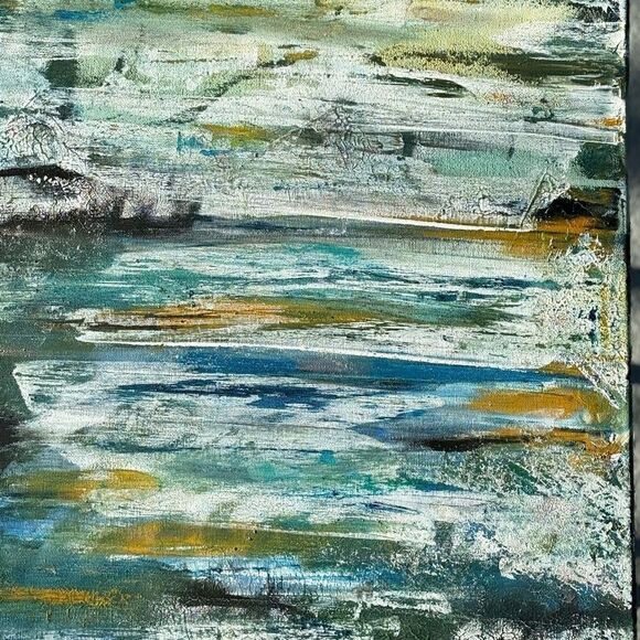 Modern Acrylic Painting 16*20 inches blue green white on Canvas Wall Art - Picture 7 of 8